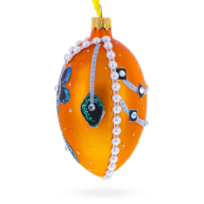 Hand-Painted German Glass Egg Ornament – Italian Couturier Fine Jeweled Flower Necklace, 4 Inches