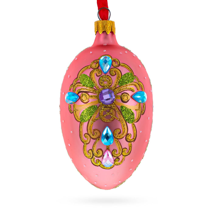 Hand-Painted German Glass Egg Ornament – Italian Fashion House Jeweled Brooch, 4 Inches