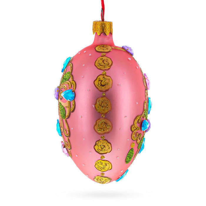 Hand-Painted German Glass Egg Ornament – Italian Fashion House Jeweled Brooch, 4 Inches