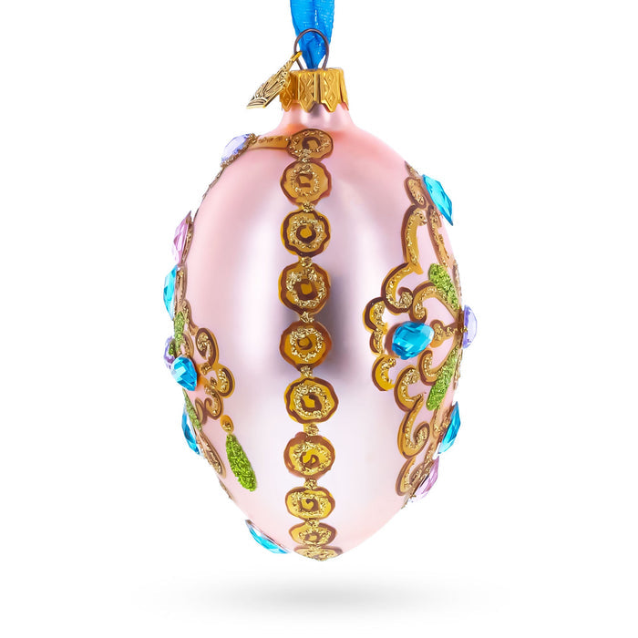 Hand-Painted German Glass Egg Ornament – Italian Fashion House Jeweled Cross, 4 Inches