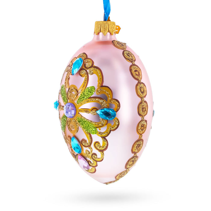 Hand-Painted German Glass Egg Ornament – Italian Fashion House Jeweled Cross, 4 Inches
