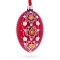 Hand-Painted German Glass Egg Ornament – Jeweled Flowers on Red, 4 Inches