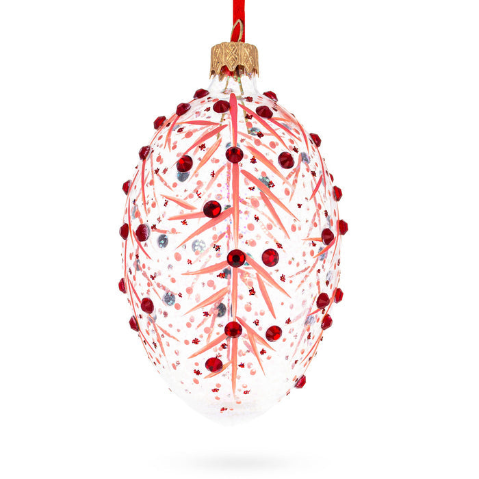 Hand-Painted German Glass Egg Ornament – Red Branches, 4 Inches