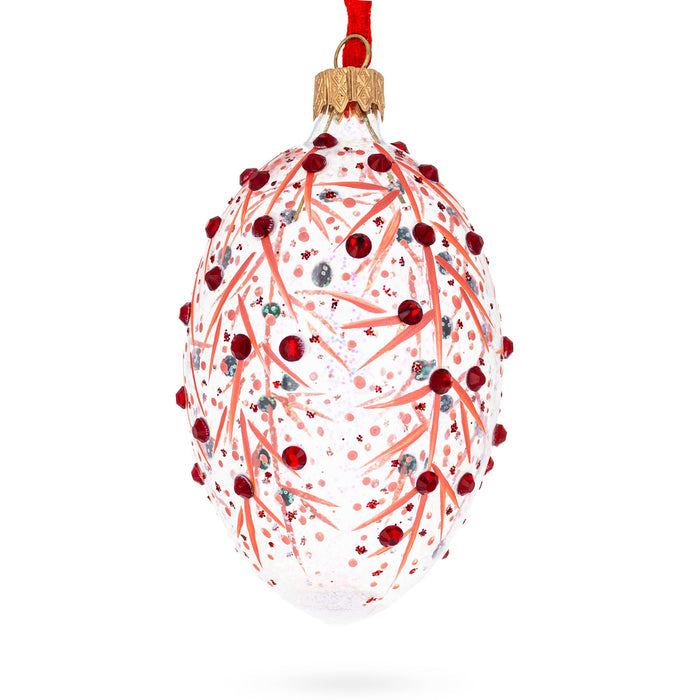 Hand-Painted German Glass Egg Ornament – Red Branches, 4 Inches