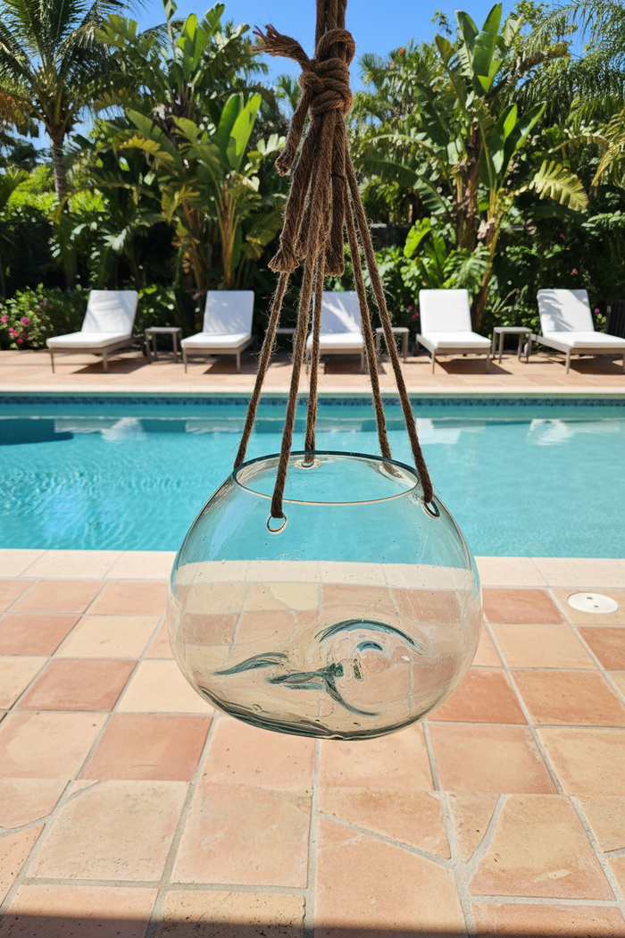 Hanging Fluid Freeform Glass Molten Terrarium with Rope