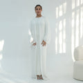 Hollow-Out Knit Open Abaya Cardigan with Waist Belt(MOA315)