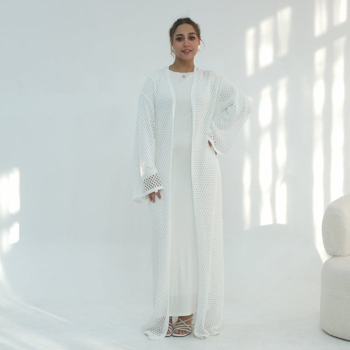 Hollow-Out Knit Open Abaya Cardigan with Waist Belt(MOA315)