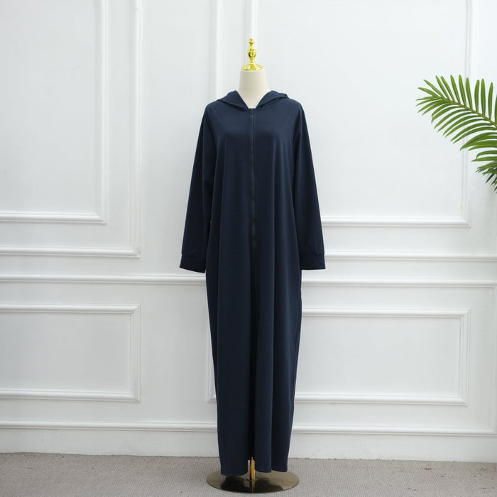 Hooded Zip-Front Abaya with Pockets (MA389)