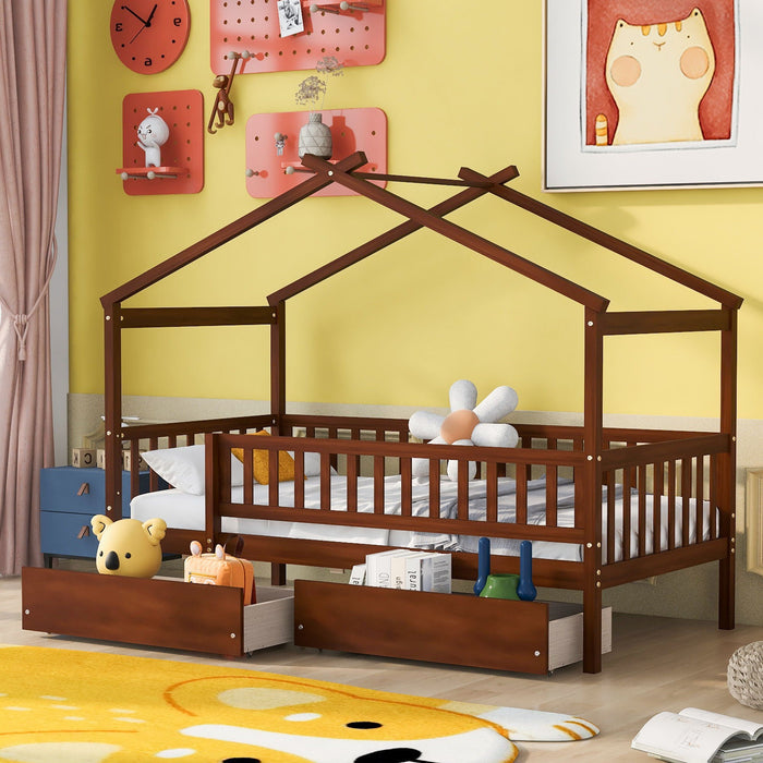 House Bed with 2 Storage Drawers – Twin & Full in 4 Colors