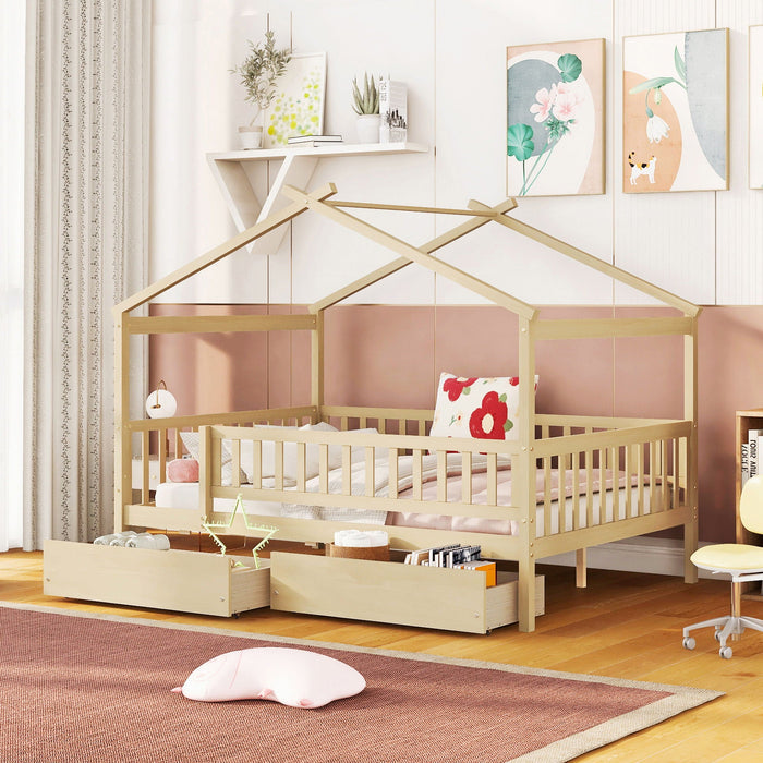 House Bed with 2 Storage Drawers – Twin & Full in 4 Colors