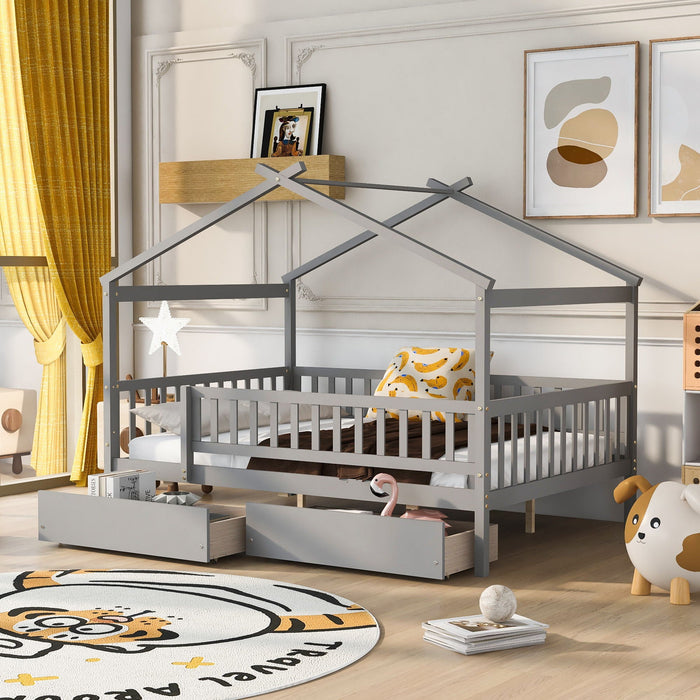 House Bed with 2 Storage Drawers – Twin & Full in 4 Colors