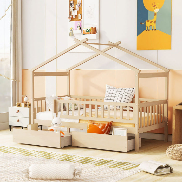 House Bed with 2 Storage Drawers – Twin & Full in 4 Colors