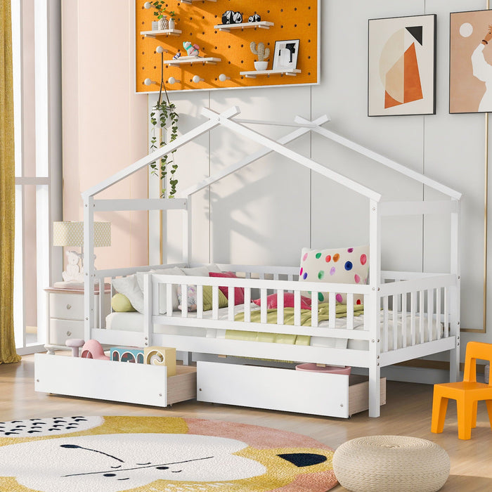 House Bed with 2 Storage Drawers – Twin & Full in 4 Colors