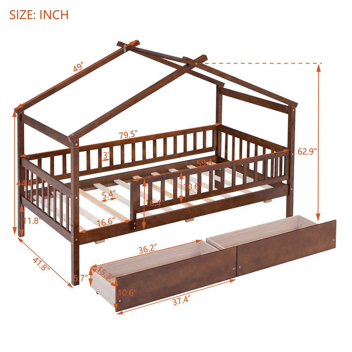 House Bed with 2 Storage Drawers – Twin & Full in 4 Colors