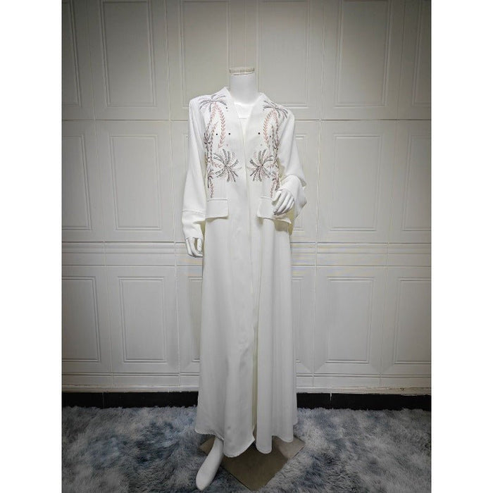 Ice Silk Crinkle Fabric  Embroidered V-Neck Abaya(MOA234)
