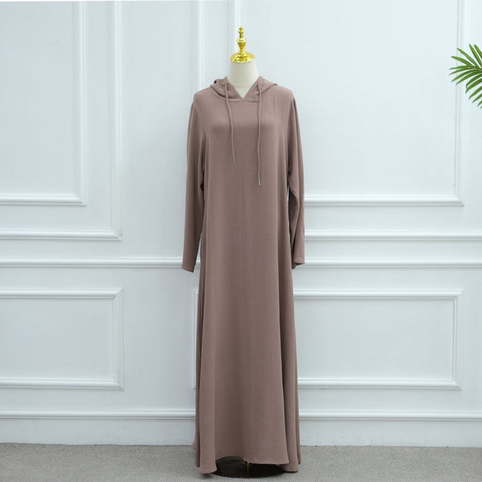 Ice Silk Crinkle Hooded Dress with Pockets(MA393)