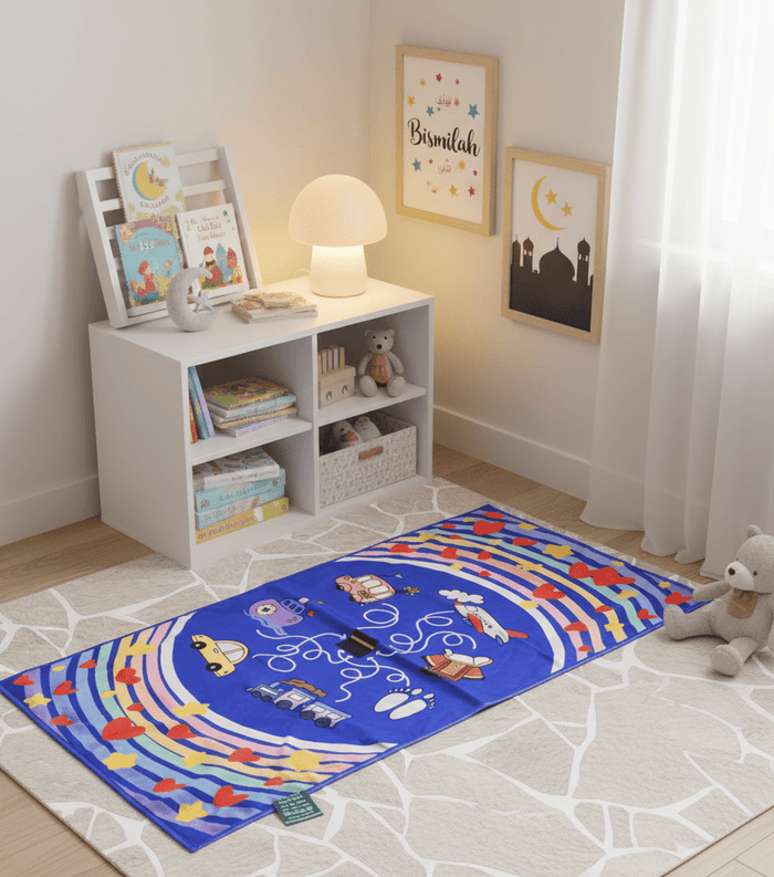 Interactive Kids Prayer Mat | Islamic Illustrated Prayer Mat For Muslim Kids (MR084)