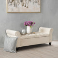 Ivory Fabric Storage Bench with Rolled Arms