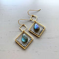 Labradorite Gold Geometric Earrings