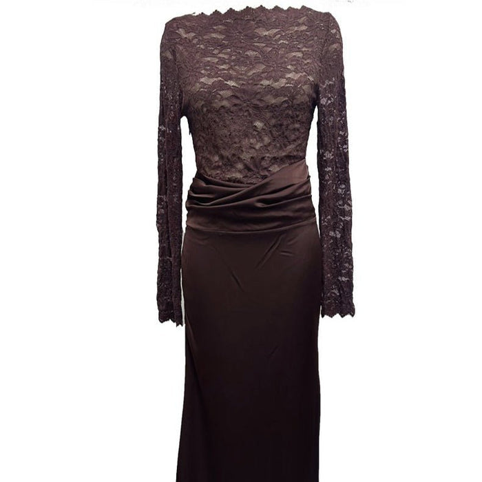 Lace Bodice Satin Ruched Mermaid Maxi Dress(MS415)