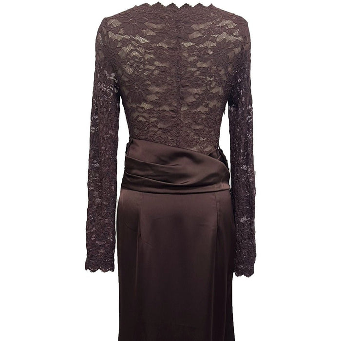 Lace Bodice Satin Ruched Mermaid Maxi Dress(MS415)