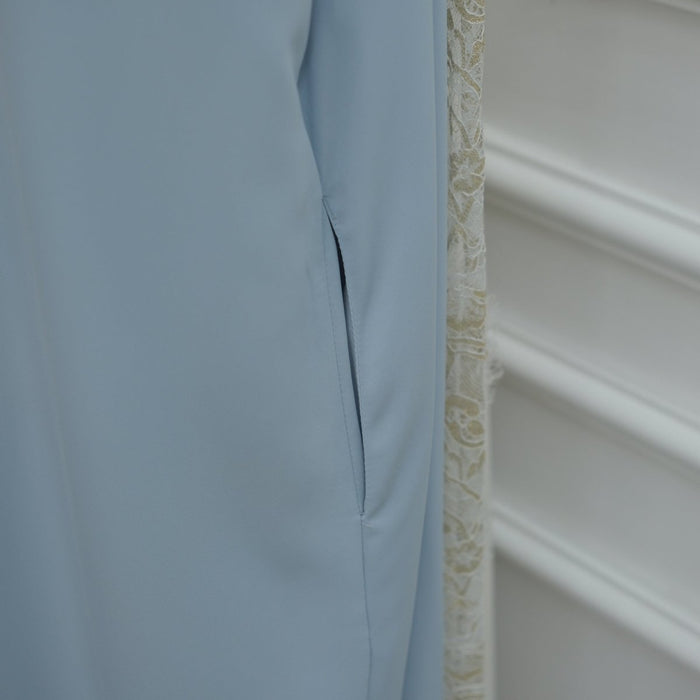 Lace-Panel Flared-Sleeve Open Abaya with Pockets(MOA332)