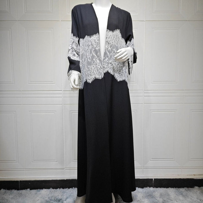 Lace Panel Open Abaya & Hijab Set(MOA319)