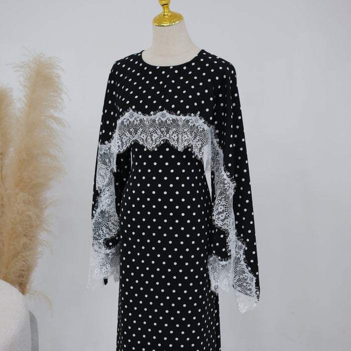 Lace Splice Satin Maxi Dress with Fixed Cape(MS438)