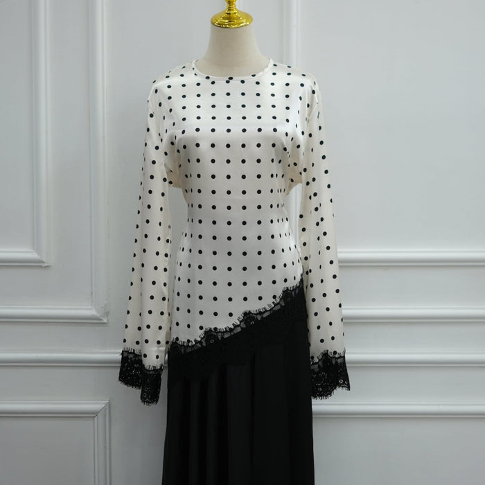 White polka dots top / M