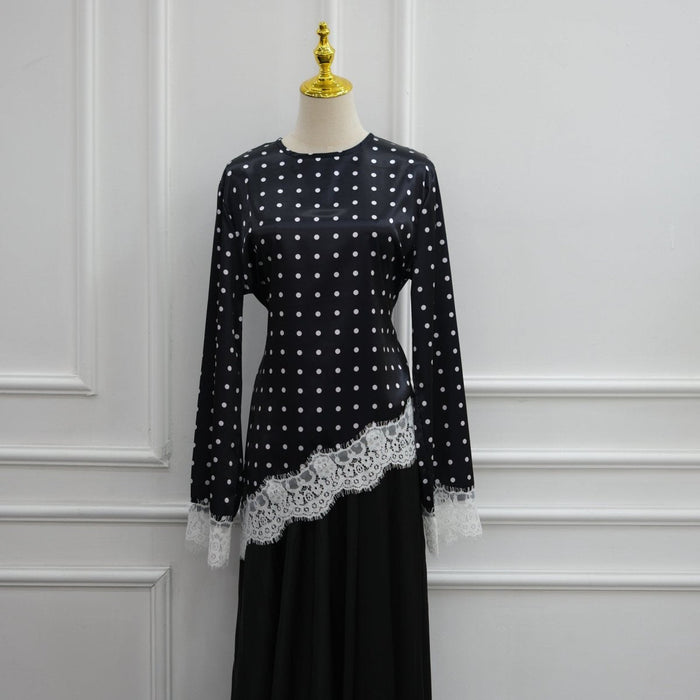 Black polka dots top / M