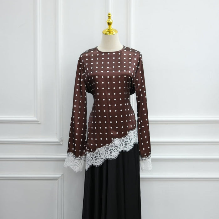 Coffee polka dots top / M