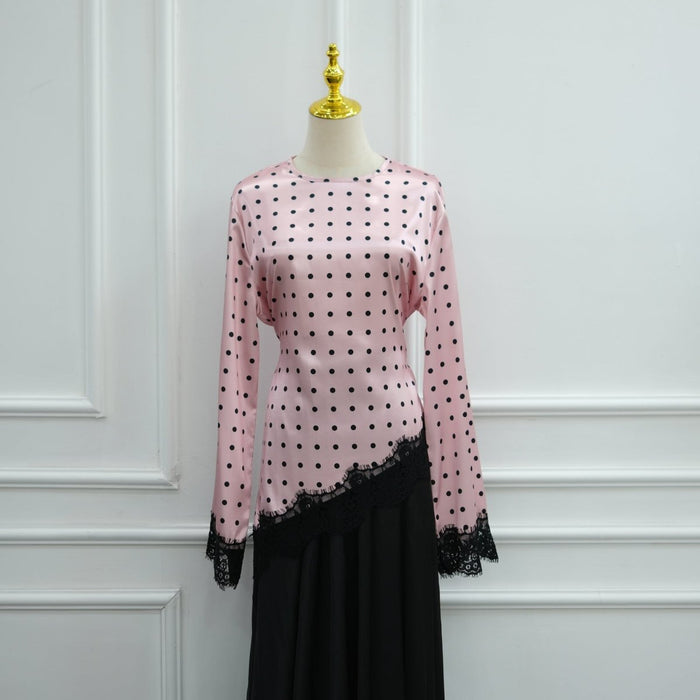 Pink polka dots top / M