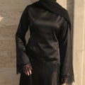 Lace Trim Contrast Panel Satin Top(MS407)