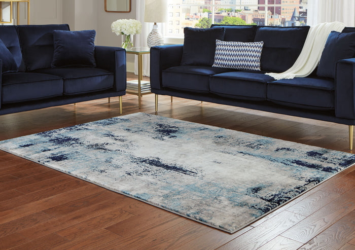 Leonelle Abstract Area Rug – Blue or Dark Gray, 5x7 & 8x10