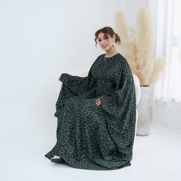 Leopard Print Batwing Maxi Dress(MA450)