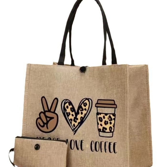 Linen Printed Tote Bag Set Natural Eco-Friendly Two-Piece Bag with Coin Purse(MAC258)