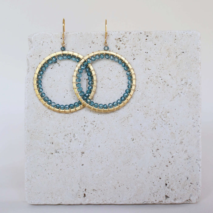 London Blue Quartz Halo Earrings