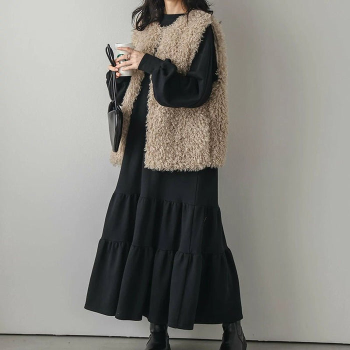 Loose Fit Ruffled Sweatshirt Maxi Dress(MS151)