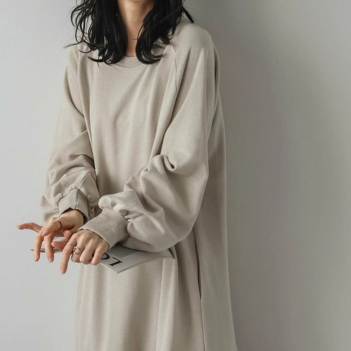 Loose Fit Ruffled Sweatshirt Maxi Dress(MS151)