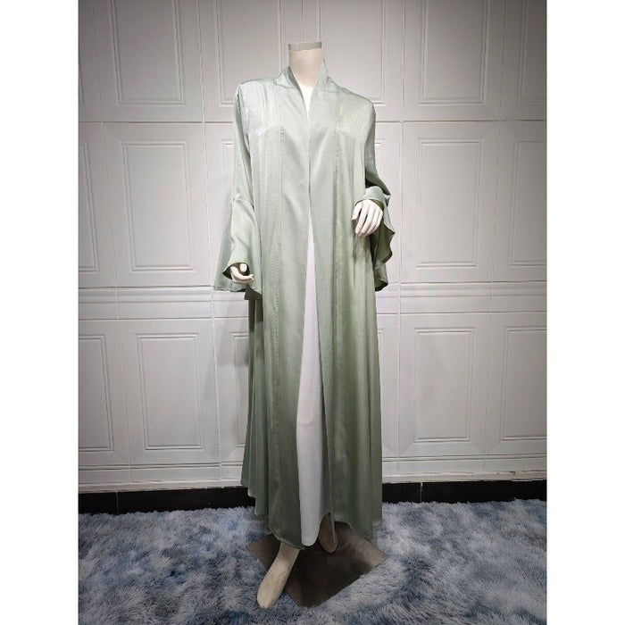 Lotus Leaf Sleeve Solid Soft Satin Open Front Abaya Dress | Lightweight Modest Abaya Cover(MOA220)