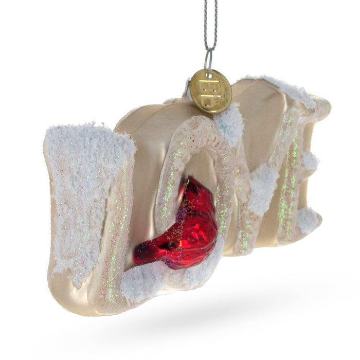 Love Letters Red Cardinal on Branch Glass Christmas Ornament