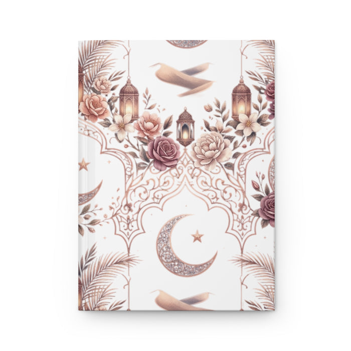 Lunar Rose Hardcover Journal — Crescent Moon & Lantern Floral Notebook