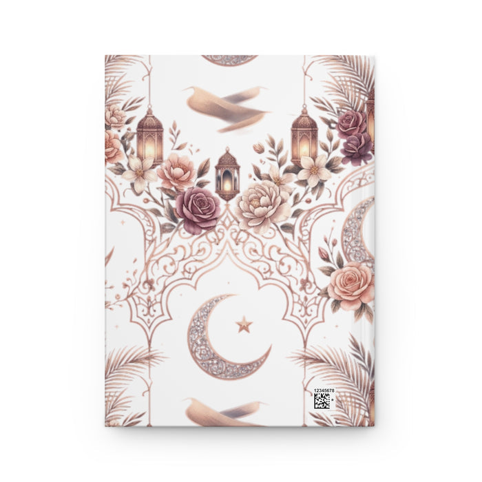 Lunar Rose Hardcover Journal — Crescent Moon & Lantern Floral Notebook