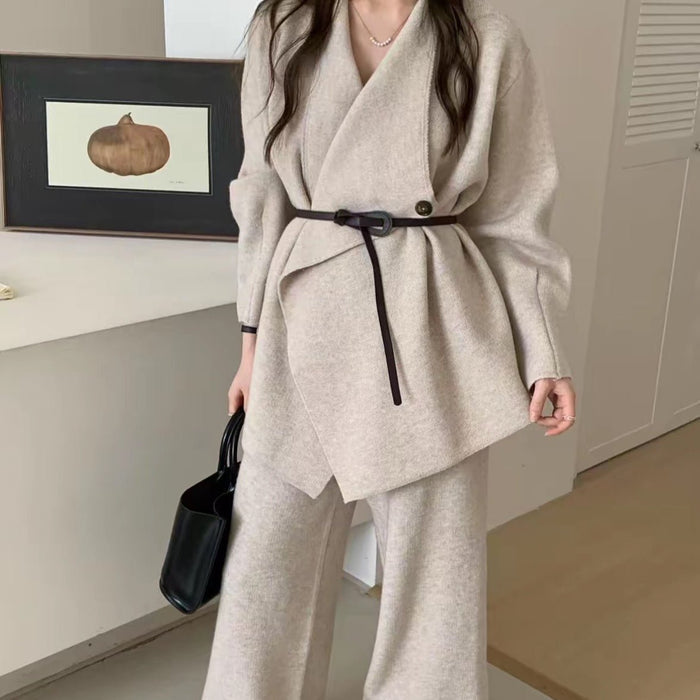 Luxe Knit Blazer & Wide-Leg Pants Set(MS197)