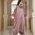 Luxe Satin Halter Dress & Feather Trim Cape Set(MOA250)