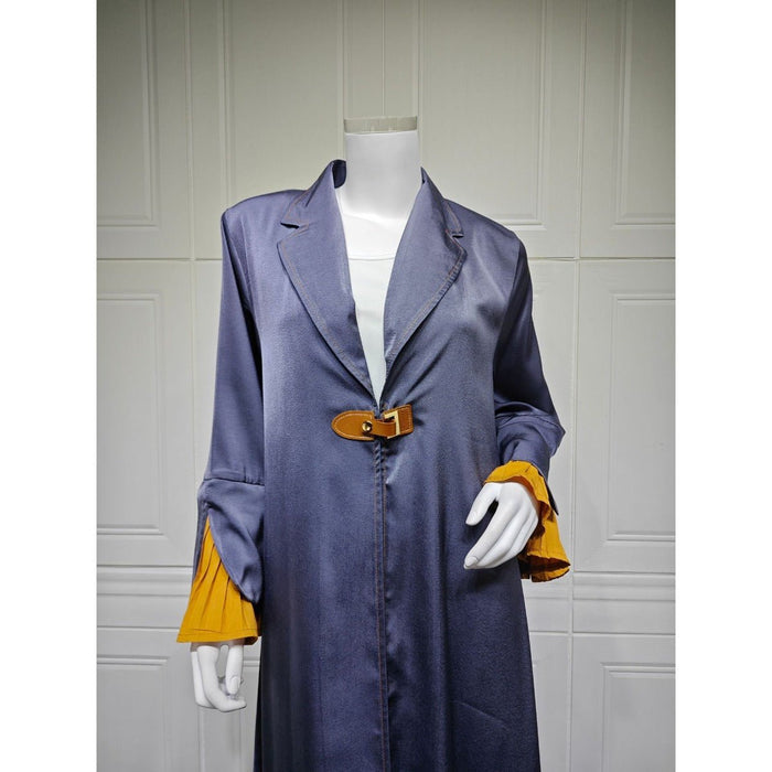 Luxe Suede Robe Dress | Navy Blue  Maxi with Gold Accents & Bell Sleeves (MOA200)