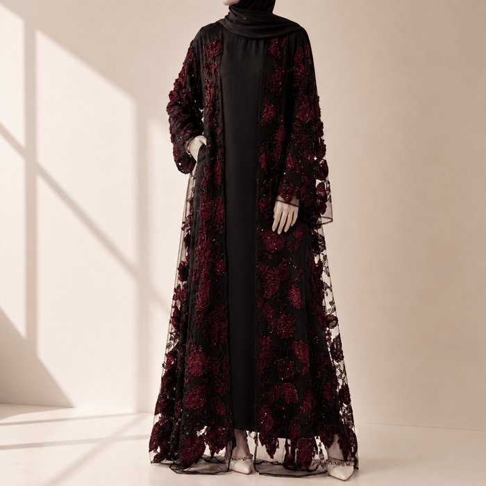 Luxury Couture 3D Floral Embellished Open Abaya(MOA300)