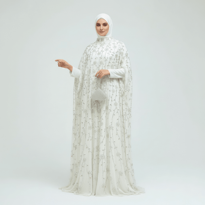 Luxury Crystal Embellished Cape Abaya Set with Inner Dress (MA390)