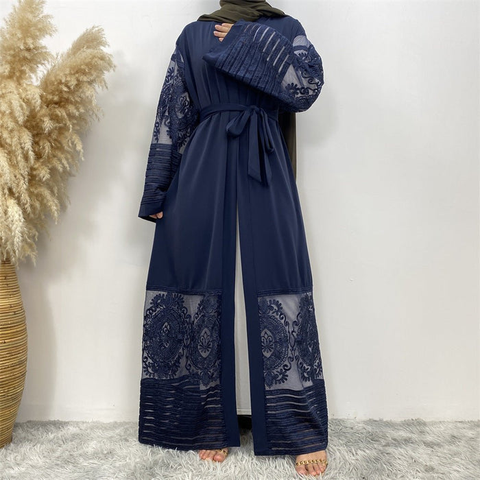 Luxury Embroidered Mesh Cardigan Abaya Dress (MOA161)