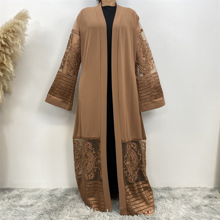 Luxury Embroidered Mesh Cardigan Abaya Dress (MOA161)